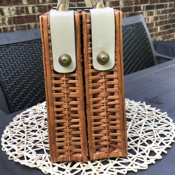 Vintage Woven Wicker Handbag w/ Leather Trim‎ - Picture 7 of 13
